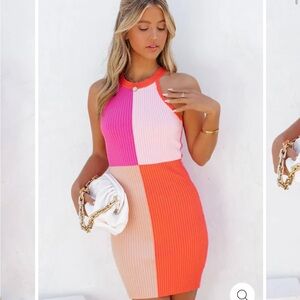 Colorblock Pink and Orange Sleeveless Dress